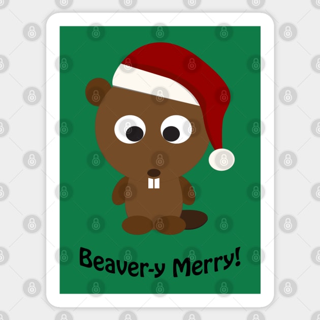 Beavery Merry Sant Beaver Sticker by Hedgie Designs